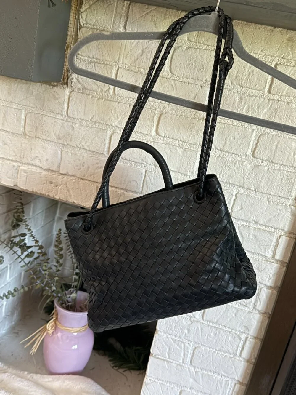 Quince Romy Handwoven Satchel Black Italian Leather NWOT